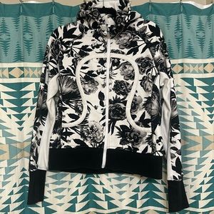 Black and White Floral Lululemon full zip scuba hoodie